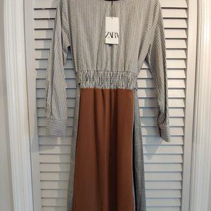 Zara Striped & Plaid Long Sleeve Dress w.Tie Strap